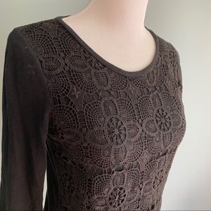 J Crew crocheted front black long sleeved top